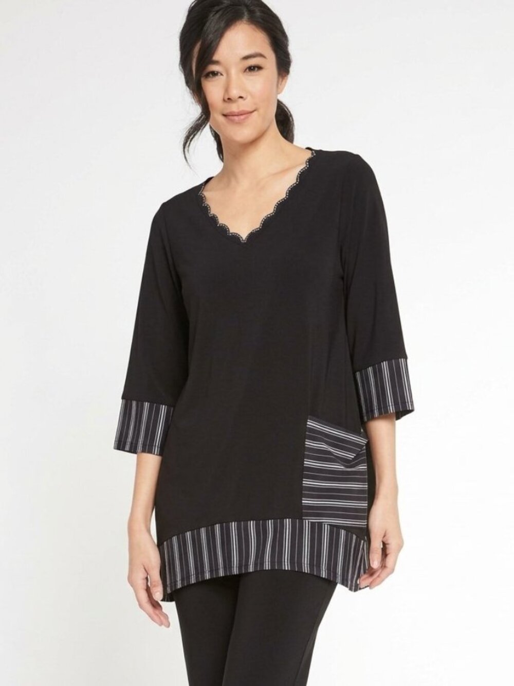 Sympli Match Stripe 3/4 Sleeve Tunic Stretchy Wrinkle-Resistant Size 12